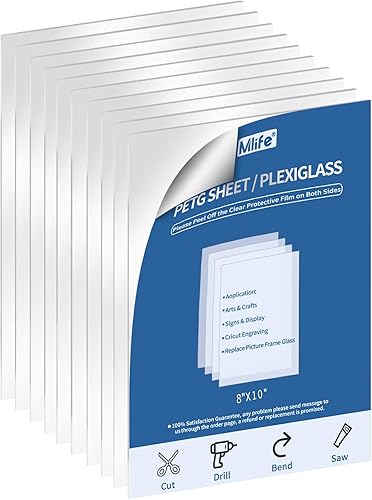 Mlife - Lámina de plexiglás transparente de 7.9 x 9.8in de largo, 0,04 pulgadas de grosor, tablero de plexiglás transparente con película protectora