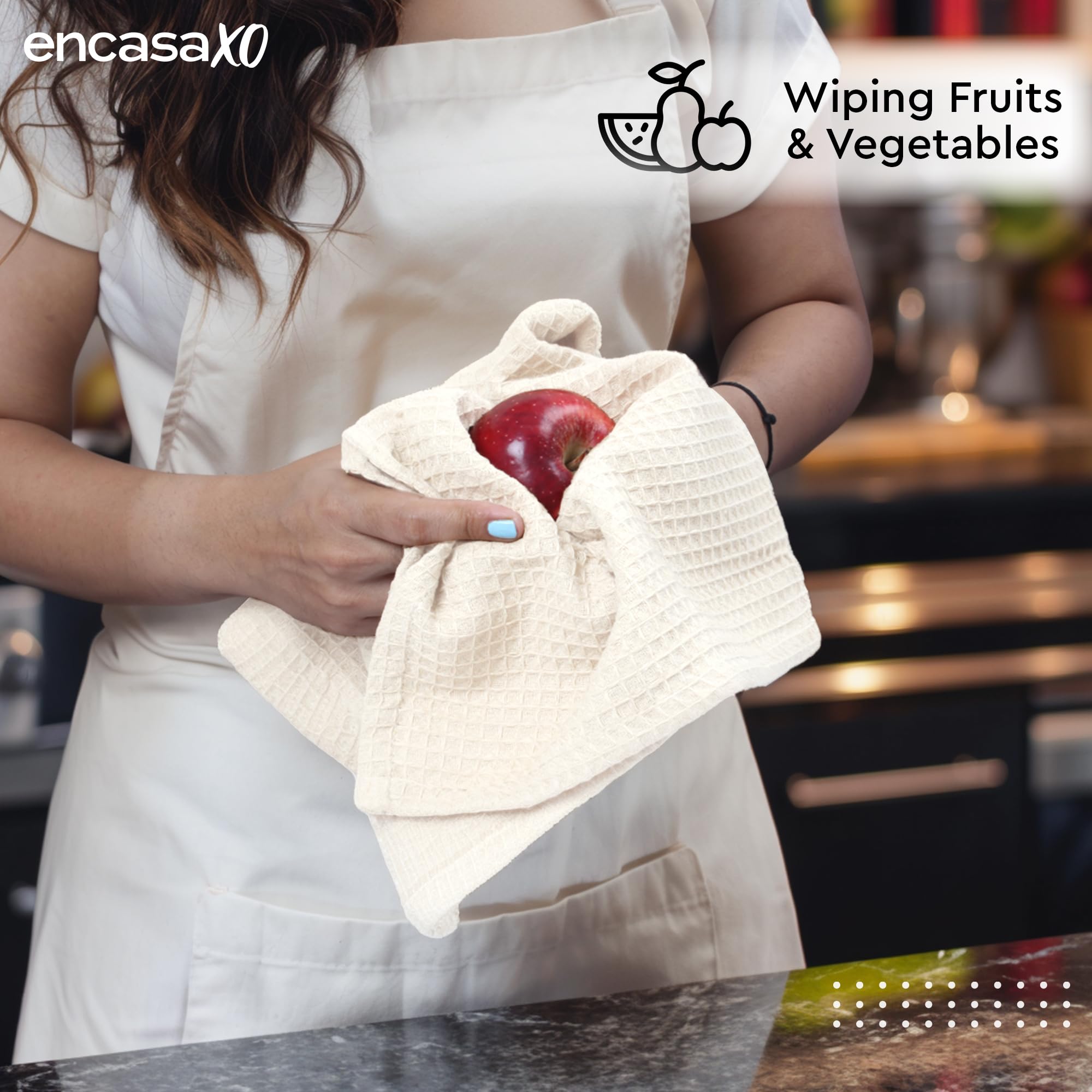 Encasa XO Kitchen Towels, Waffle Weave Cotton Tea Dishcloths White 1