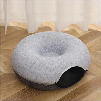 cat Bed Donut Pet Cat Tunnel Interactive Bed Toy House Cat Bed Dual-use Felt Indoor Cat House Kitten Sports EquipmentDark Gray Light Gray