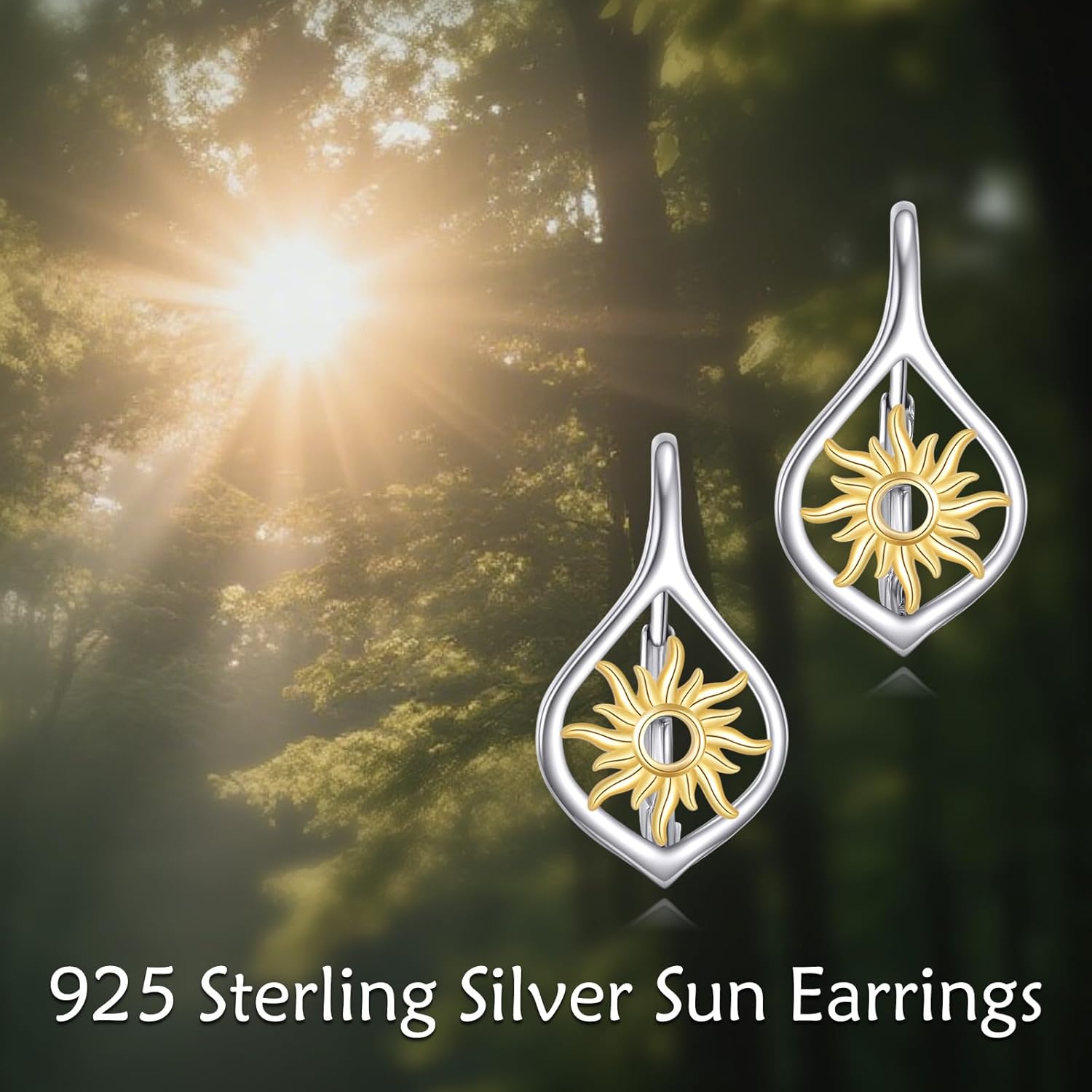 925 Sterling Silver 2 Tone Sun/Sunflower Leverback Earrings Birthday Jewelry Gifts for Women Her Mom