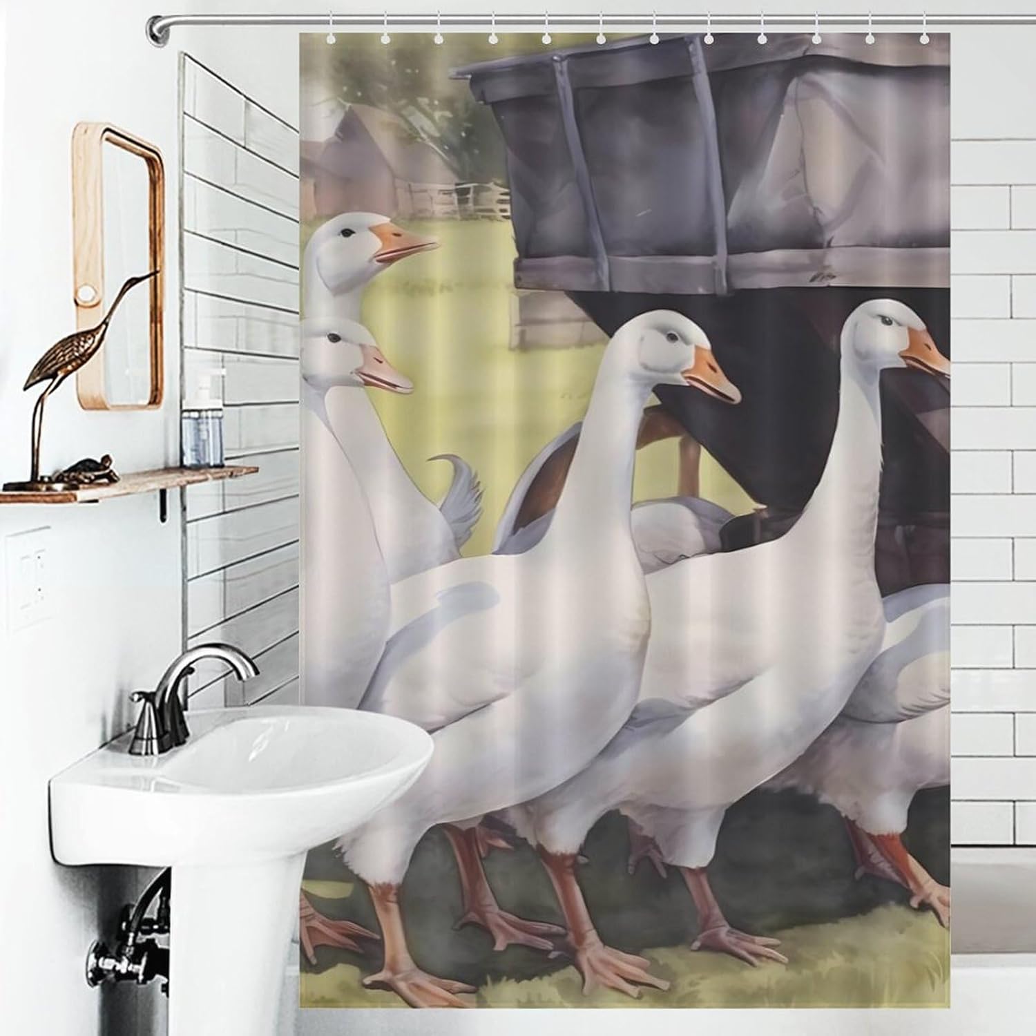 Geese Leisure Time Funny Shower Curtains Washable Bath Curtain Liner with Hooks for Bathroom Bath Tubs