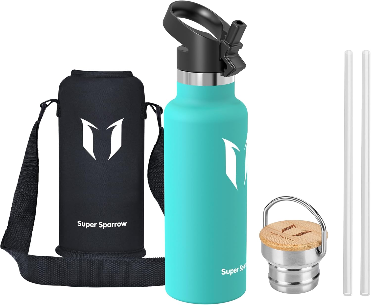 Super Sparrow Gourde Isotherme Inox 18/8 500 ml Menthe – Bouteille Isotherme Chaud 6h / Froid 12h avec 2 Bouchons Étanches Sans BPA - Image secondaire