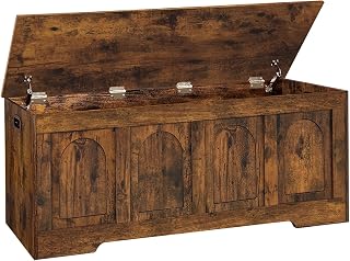 DINZI LVJ 47.2" Rustic Brown Flip Top Storage Chest with Safety Hinges - Shoe Bench for Entryway, Bedroom, Living Room