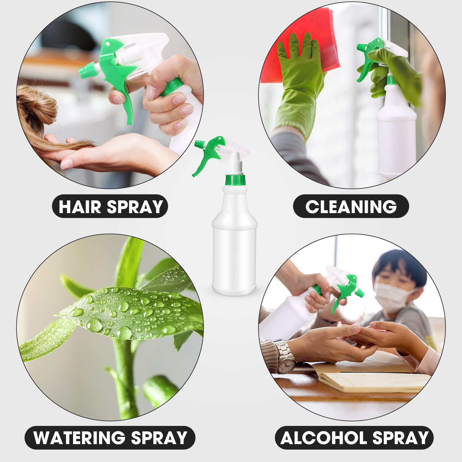 Eccliy Lot de 12 vaporisateurs en plastique vides et réutilisables pour le nettoyage, l'eau, les détails automobiles ou la salle de bain et la cuisine, commercial et résidentiel (vert, original)