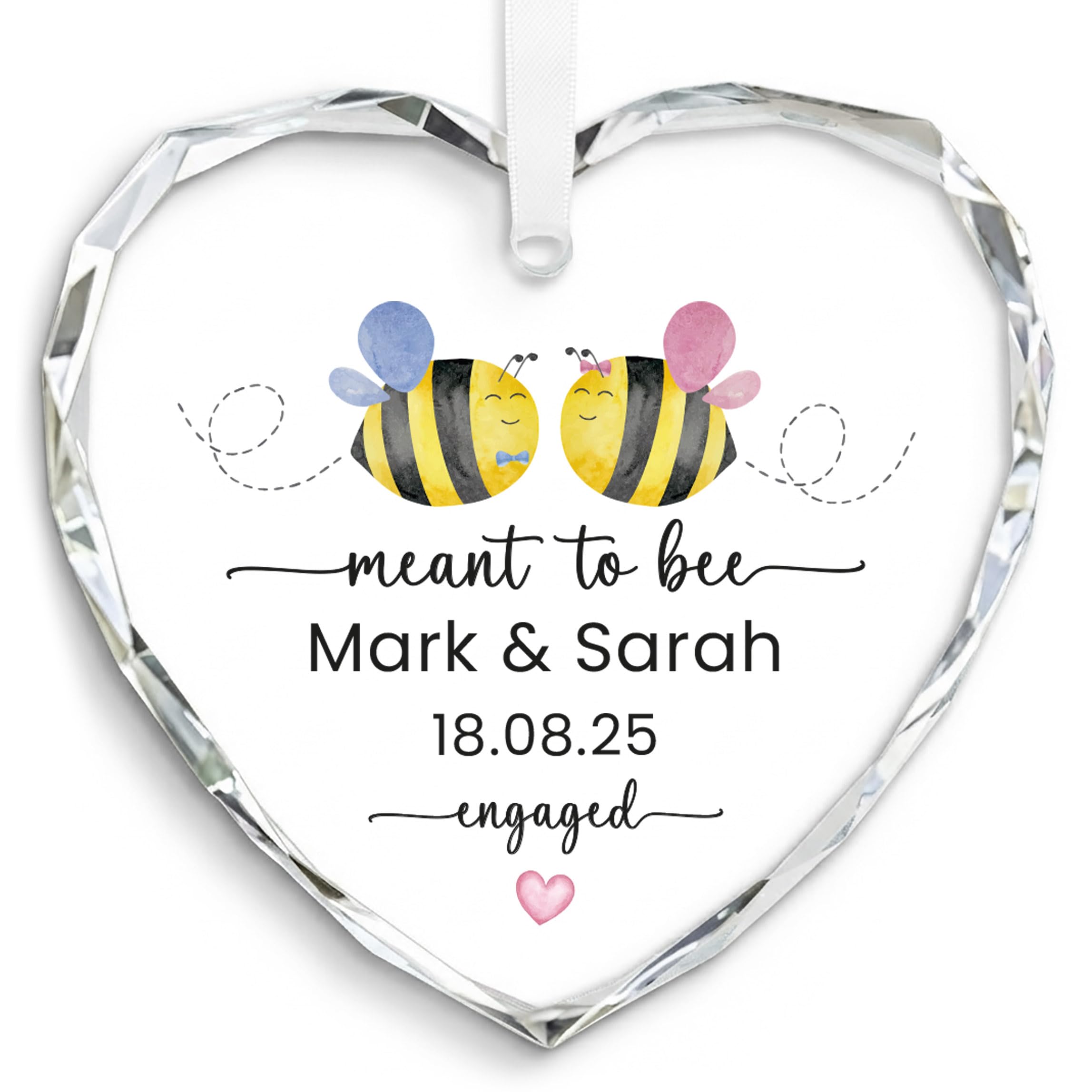 Beecreative Personalised Engagement Gifts For Friends - Crystal Glass Hanging Ornament - Custom Engagement Congratulations Present - With Keepsake Gift Bag