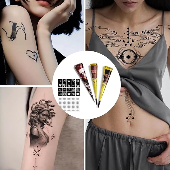 GWAWG Henna Tattoo Temporary Tattoo, Professional Art Tattoo Natural Creams with Stencils, Multi Patterns for Adult Kids Halloween Christmas Party Carnival Fancy Dress