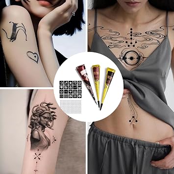 GWAWG Henna Tattoo Temporary Tattoo, Professional Art Tattoo Natural Creams with Stencils, Multi Patterns for Adult Kids Halloween Christmas Party Carnival Fancy Dress