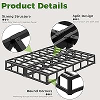 Vista 4 de EMODA Base de cama con somier dividido de 7 pulgadas, 3500 libras, base de colchón de metal resistente tamaño King con cubierta de tela, sin ruido
