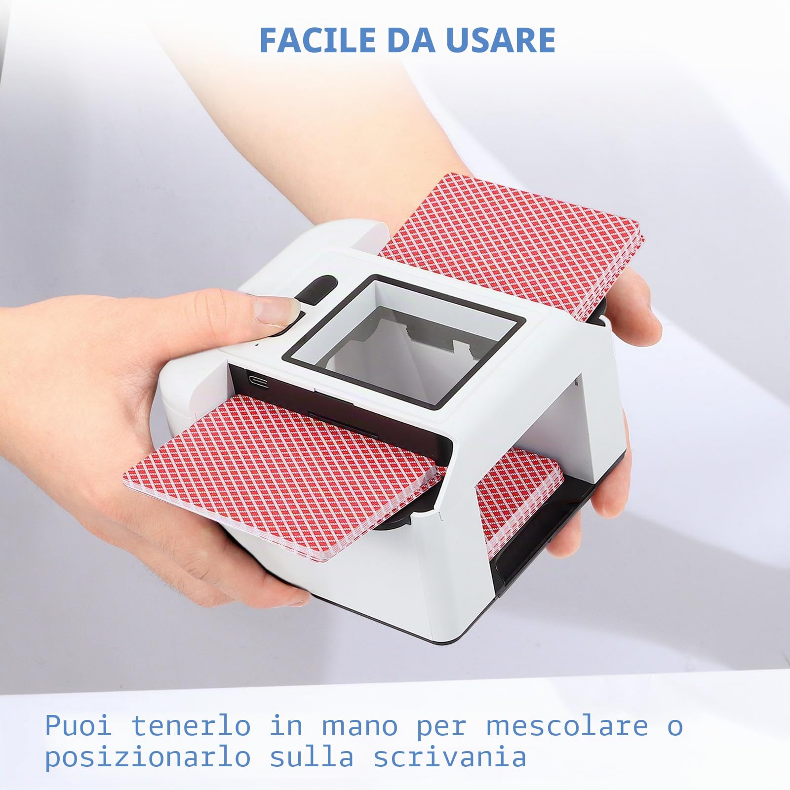 Mescolatore di carte automatico per 1-2 mazzi, batteria ricaricabile da 2000mAh, mescolatore elettrico a basso rumore per Poker, UNO, Blackjack, Phase 10 e altro – Mescolata con un tocco