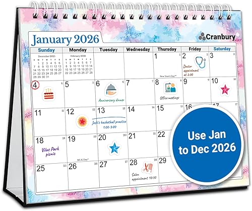 CRANBURY Calendario de escritorio pequeño 2026 de 8 x 6 pulgadas, calendario de escritorio abatible de pie de 8 x 6 pulgadas, diseño de estaciones,