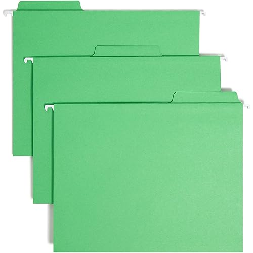 Smead FasTab Hanging File Folder, 1/3-Cut Built-in Tab, Letter Size, Green, 20 per Box (64098)