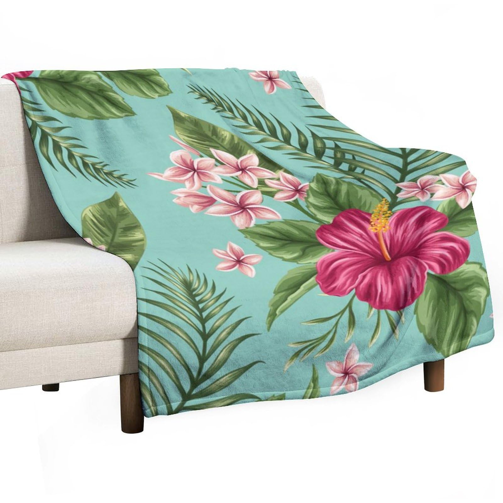 Couverture en flanelle douce sans boulochage au motif fleurs hawaïennes