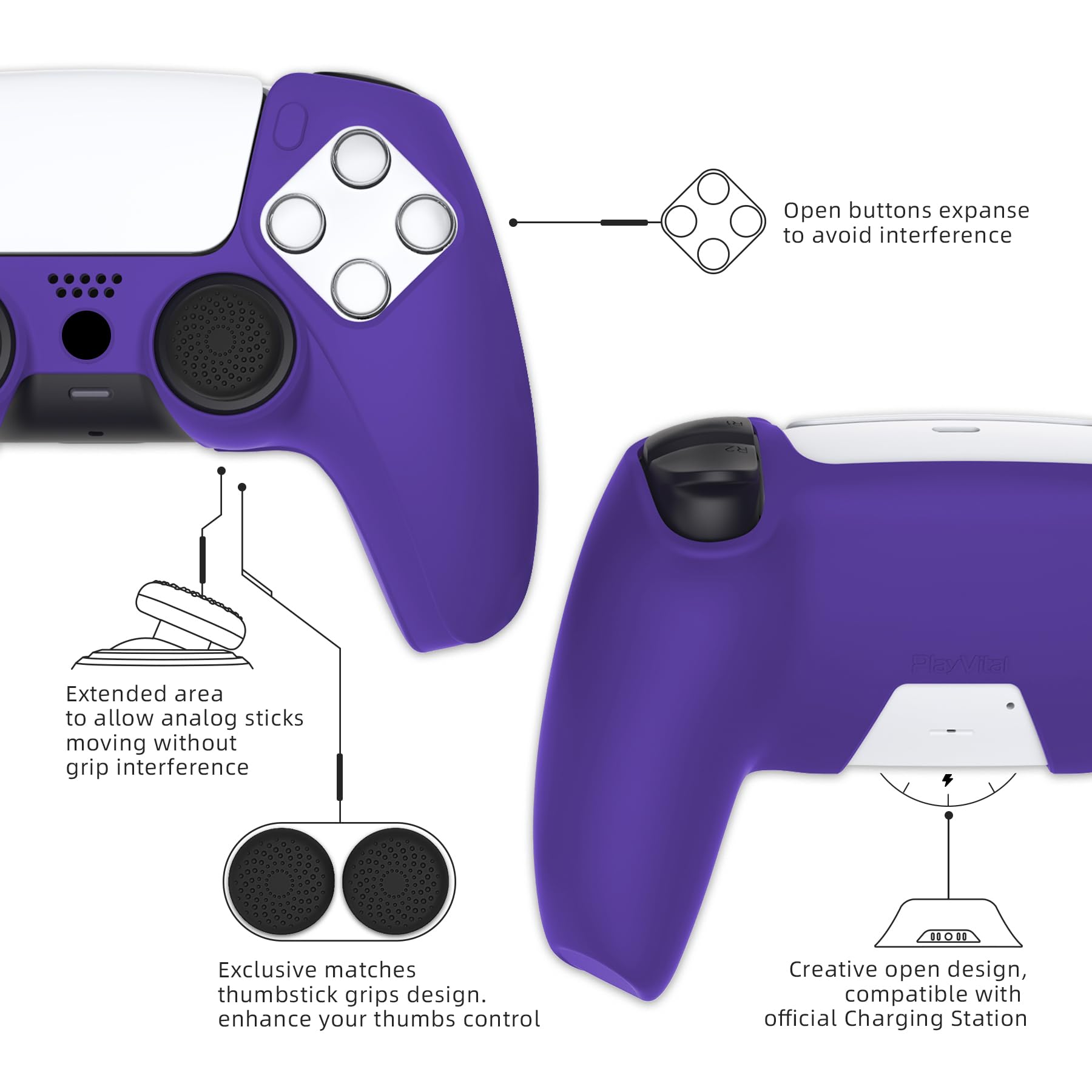 PlayVital Funda de Silicona para ps5 Mando - Cubierta Protectora Antideslizante y Suave con 6 Tapas para Pulgar, Grip Mejorado, Compatible con Base de Carga (Pure Series-Efectivo 100 Dólares) — view 65
