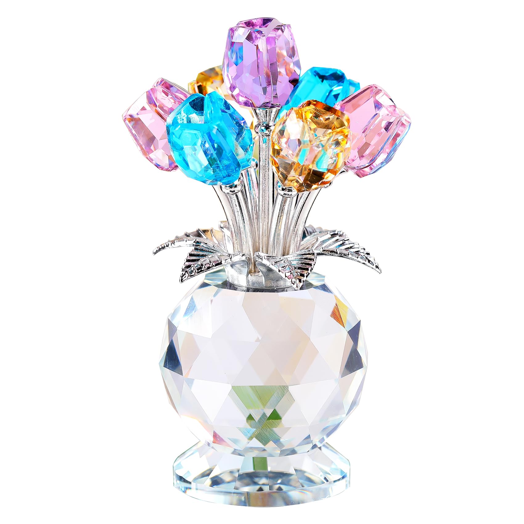 Ornalrist Crystal Colorful Tulips Bouquet Figurine Decor Gifts for Women