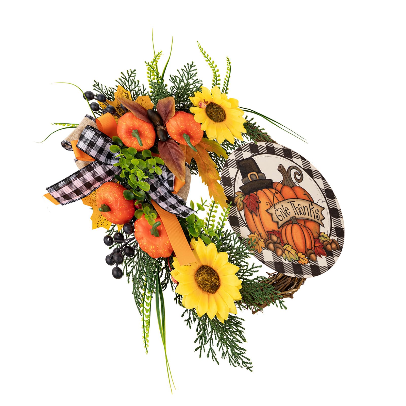 Jazuaiao Door Wreath Artificial Pumpkins Sunflowers Garlands for Thanksgiving Decoration Stylish Festives Holiday Ornament Celebratory Home Accessory