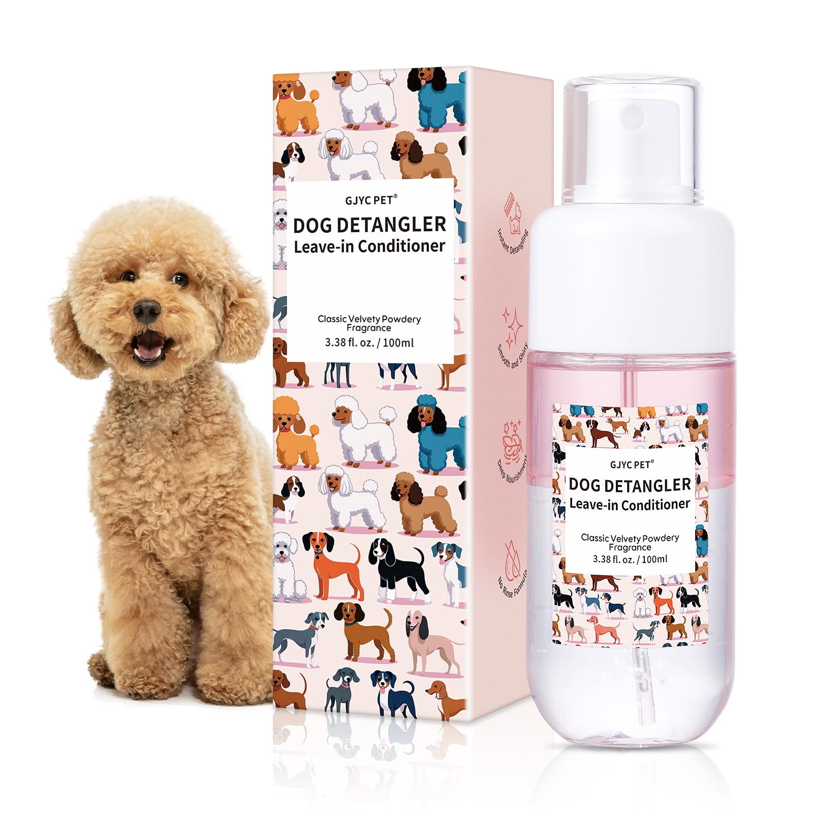 Dog Detangler & Dematting Spray - Leave-in Conditioner, Classic Powdery Scent | Infused with Coconut Oil, Jojoba Oil, and Squalane for Easy, Tangle-Free Grooming - 3.38 fl. oz