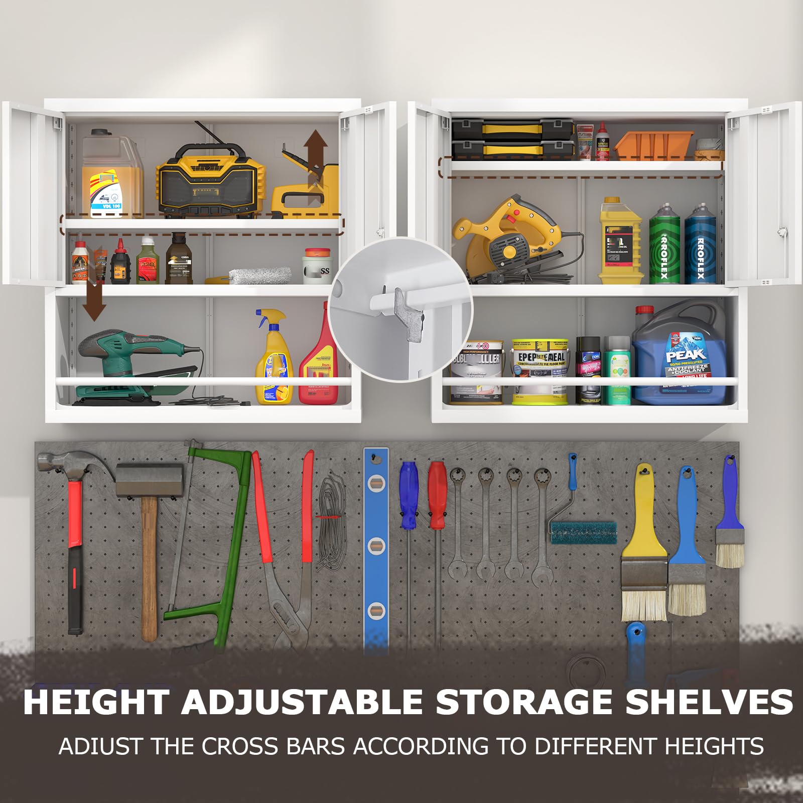 HAINEW HD26032306 - Armadio pensile in metallo con 2 ante con serratura, per garage, officina, cucina, 76 x 30,5 x 78 cm, colore: Bianco