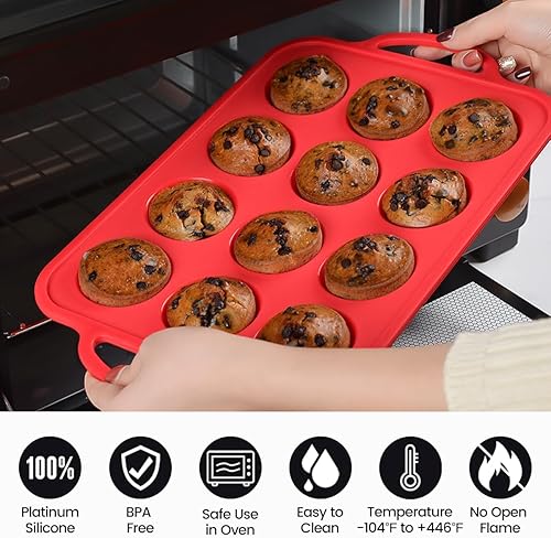 Miniatura 8 de CAKETIME Molde para magdalenas, marco reforzado de metal, mini moldes de silicona para hornear con mango antiadherente