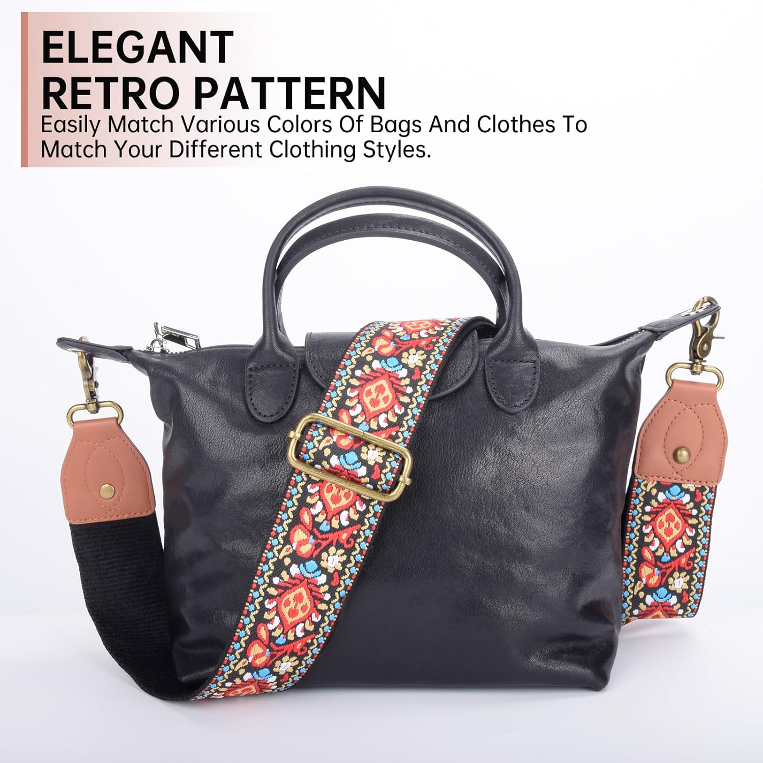 Purse Strap Replacement Crossbody Adjustable Bag Strap Retro Jacquard Embroidery Wide Shoulder Strap for Women Handbags - Image 3