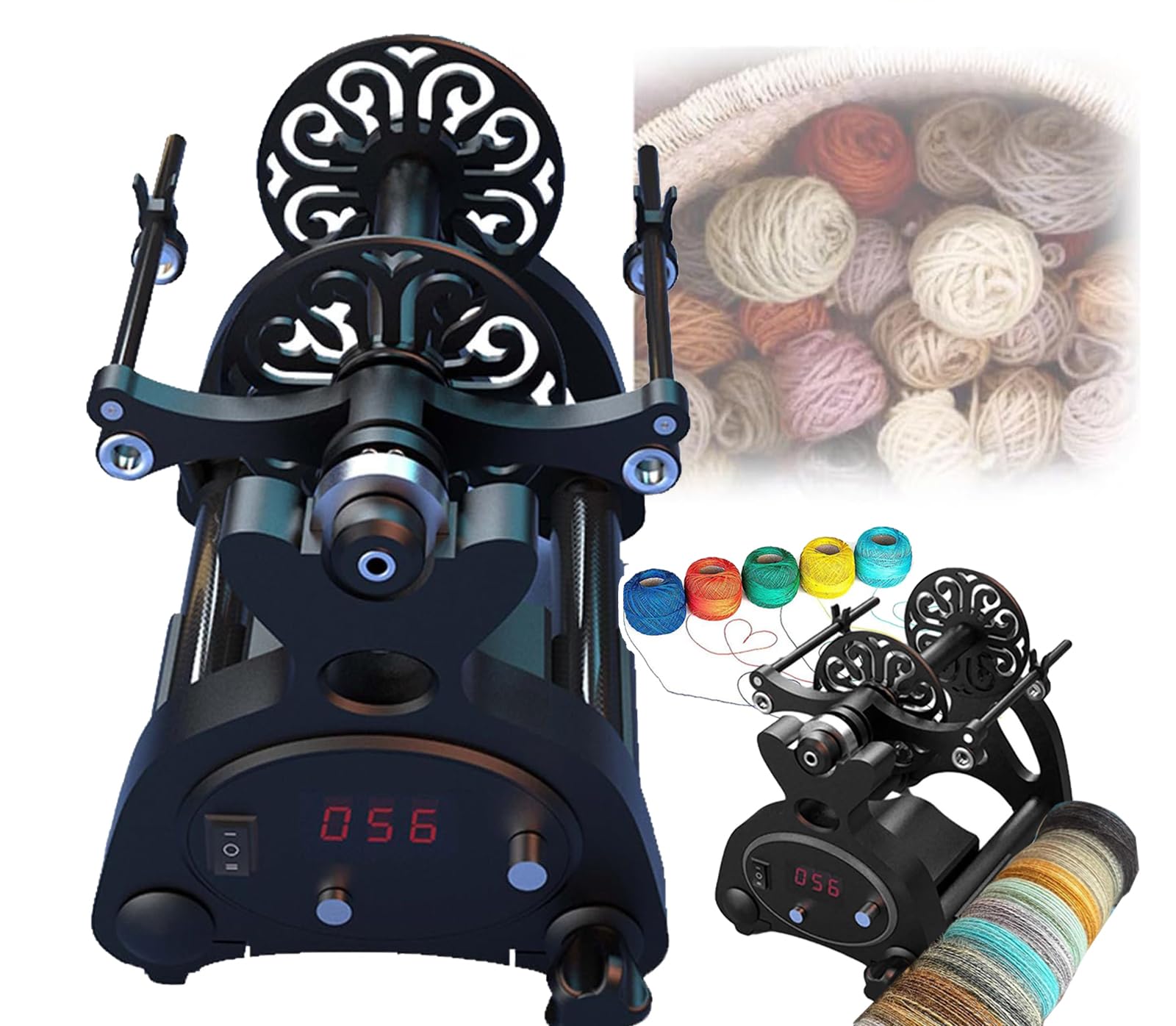 Bobinadora De Ovillos De Lana, Capacidad: 4 Oz/120 G, Velocidad Máxima: 800 RPM, Pantalla Digital + Control Preciso, Conmutación hacia Adelante/atrás, para Tejer Ovillos Y Mezclar,Black
