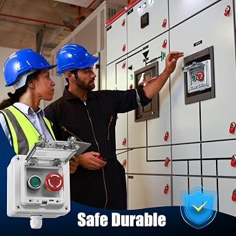 IP67 Outdoor Waterproof Box 2 Push Button (Letter) Emergency Stop Button Momentary Push Button Button with Protective Cover Anti-misoperation Switch