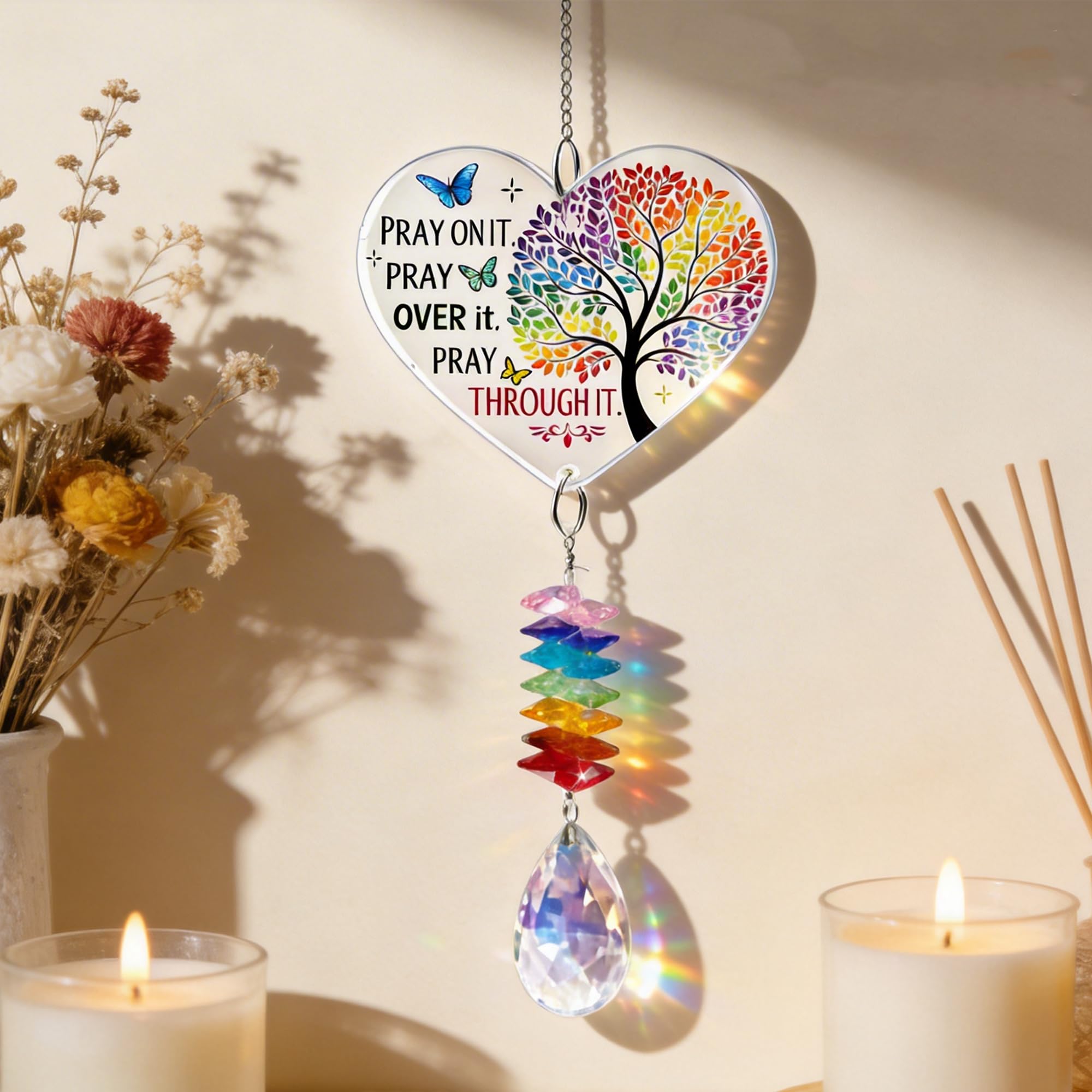 Minwegi Purple Memorial Gift - Rainbow Crystal Life Tree Hanging Ornament With Prayer Message, Heart Shaped Acrylic Decor For Bereavement, Remembrance & Spiritual Comfort