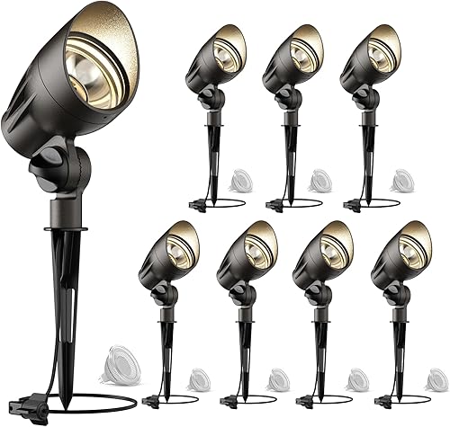 GOODSMANN Luces de inundación de paisaje de bajo voltaje, 5 W, 8 unidades, focos para exteriores, 2700 K, bombillas LED reemplazables de color