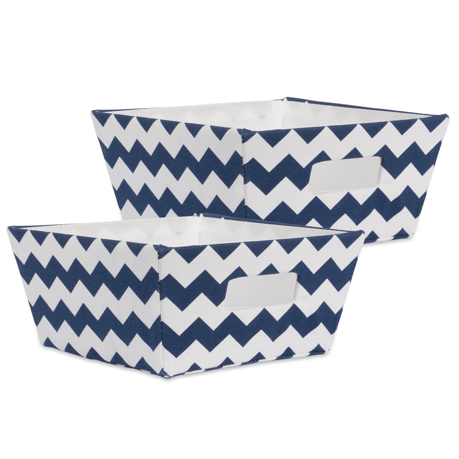 DII Hardsided Polyester Trapezoid Storage Bin, Chevron, Nautical Blue, Tray