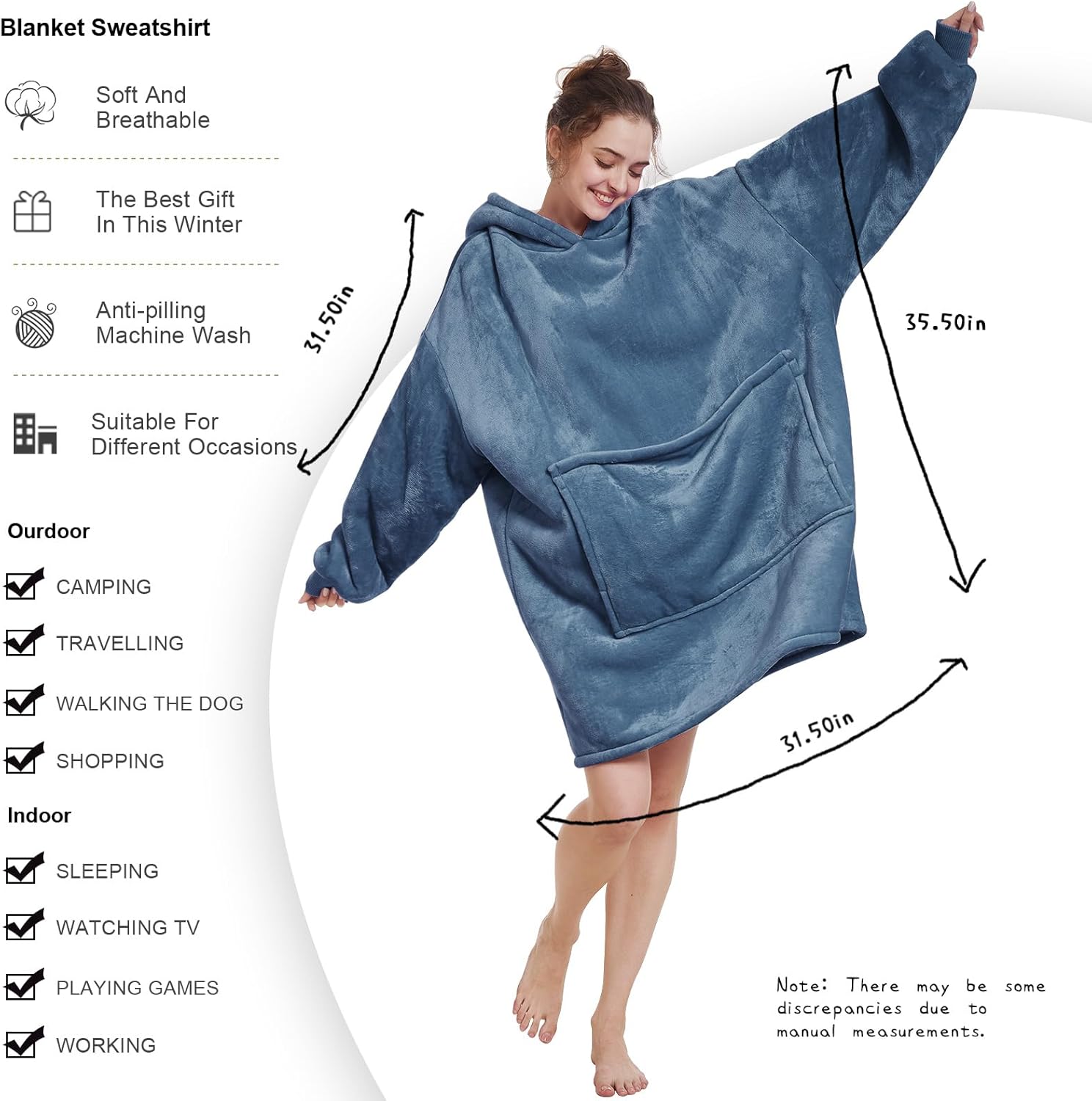 Aemilas Wearable Blanket Hoodie - Warm Sherpa Blanket Sweatshirt as Gifts for Adult Women Mom Men, One Size Fits All - Image 4