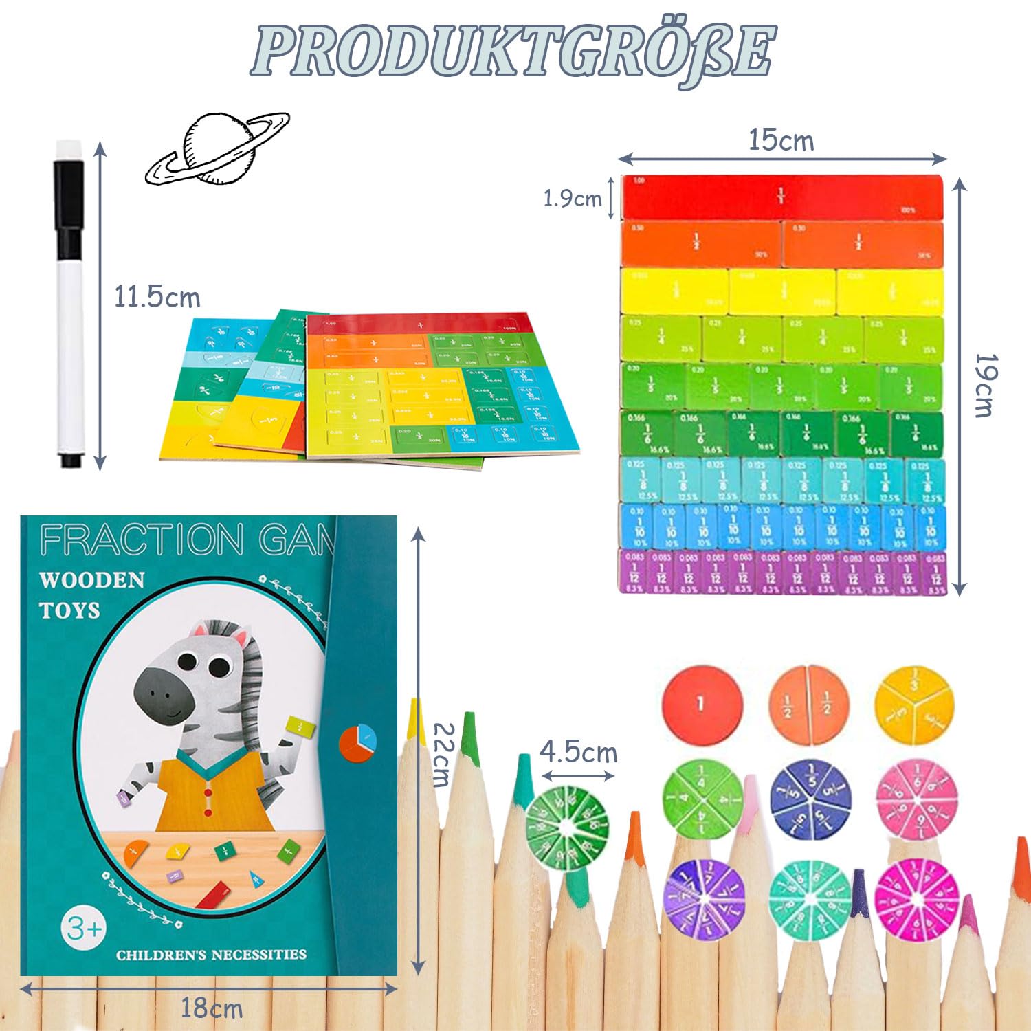 Matematyka Montessori Podstawowa, Magnetyczne Frakcje, Puzzle Edukacyjne na frakcji magnetycznej, zabawki edukacyjne frakcje, ułamkowe obliczanie drewna Materiał Montessori