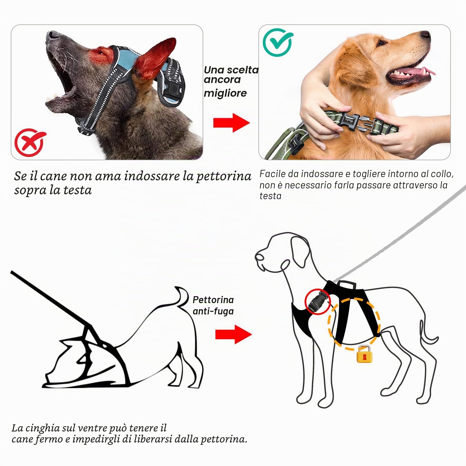 HEELE Pettorina per Cani a prova di fuga, Sgancio Rapido sul Collo, Gilet Regolabile Riflettente con Maniglia Resistente, Pettorina per Cani Grandi/Attivi per Addestramento all'aperto, Verde, XL | Pettorina Regolabile Riflettente con Maniglia Resistente p
