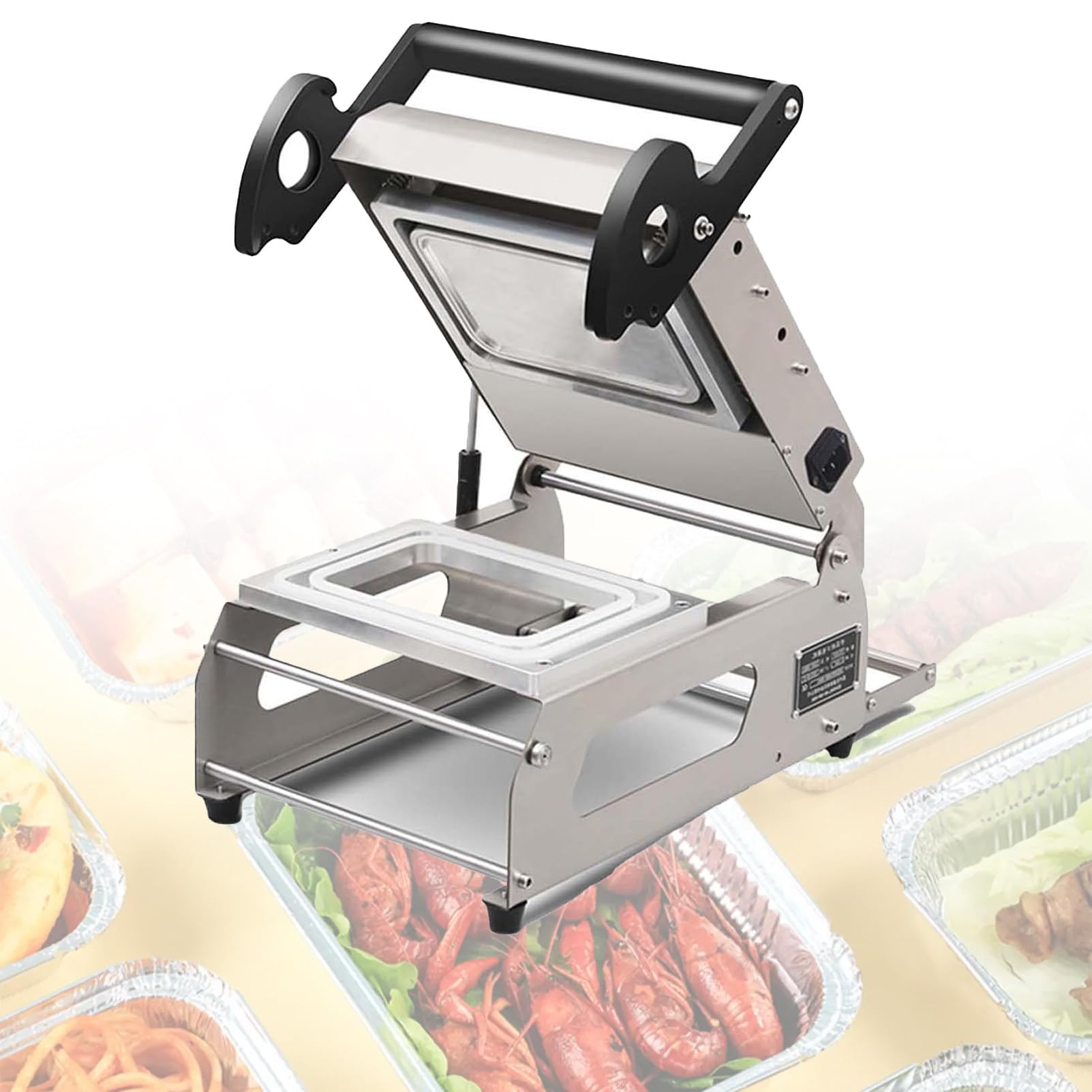 Ofyphth Commercial Stainless Steel Vegetables Tray Heat Sealer, Manual Sandwich Tray Heat Sealing Machine, 7~8 Times/Minute, 180mm Film Width, for Restaurant, Takeaway, Meal Prep. 22 * 16cm