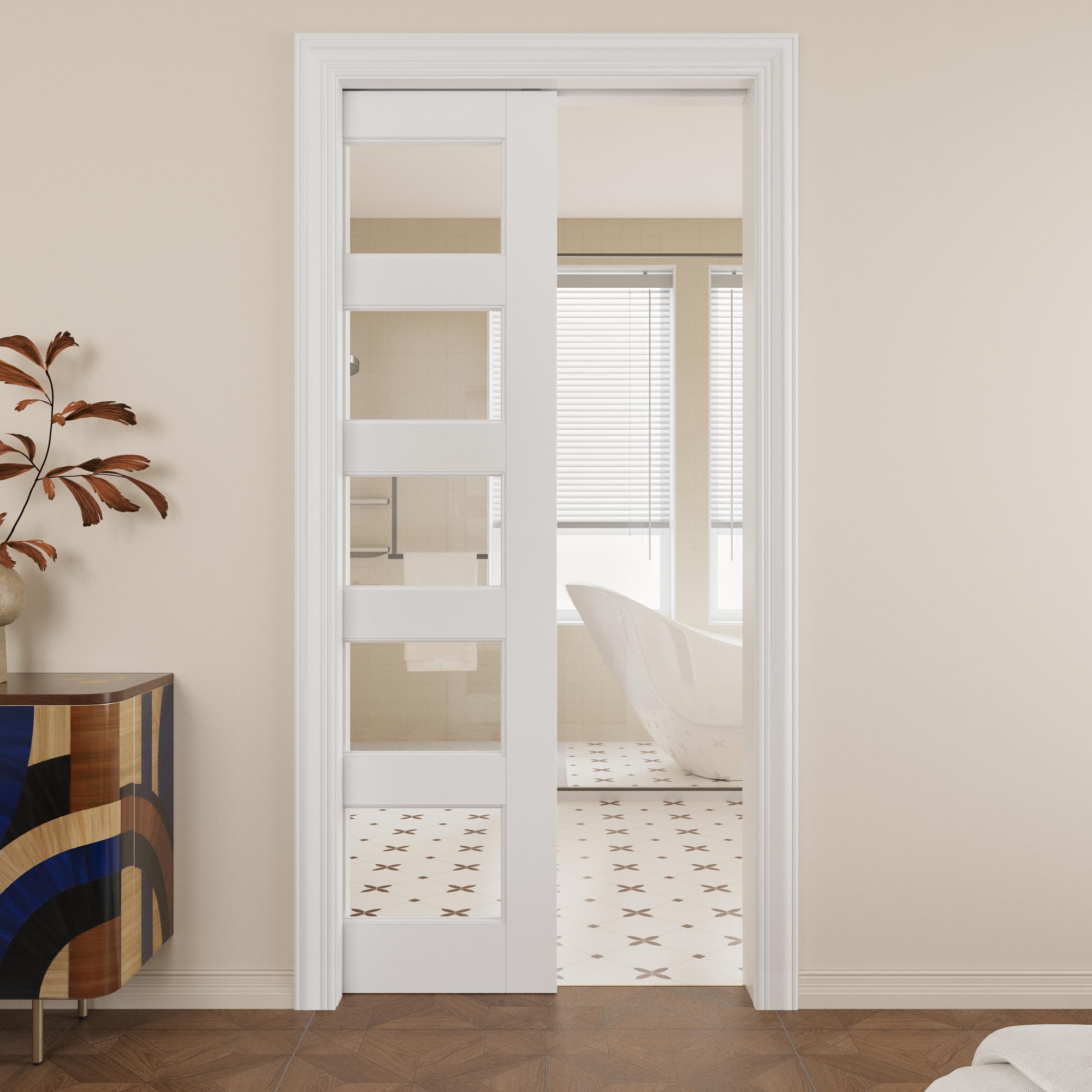 Pocket Door,5-Lite Clear Glass Doors,Home 32 x 80 Sliding Door