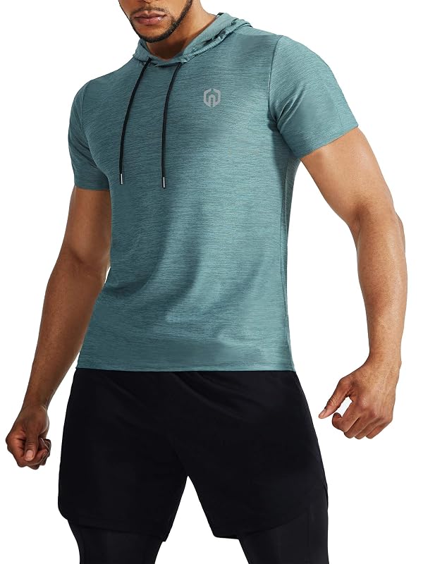 NELEUS Men's 3 Pack Dry Fit Running Shirt Workout Athletic Shirt with Hoods,Navy Blue,Light Green,Grey,US S,EU M by NELEUS - Image 3