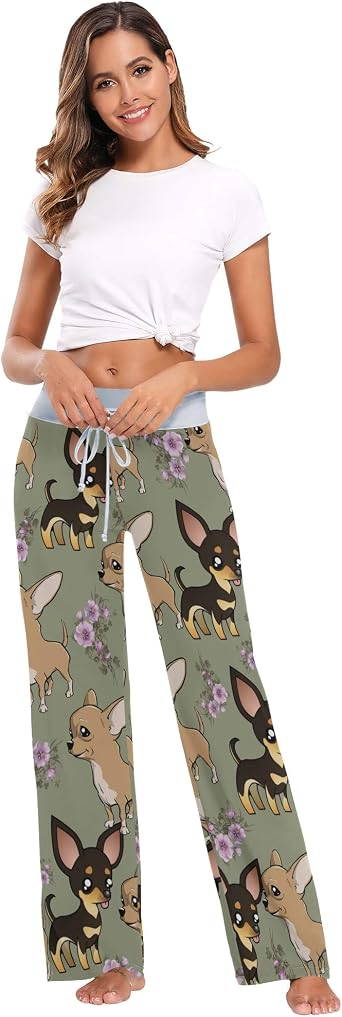 Womens Comfy Casual Pajama Pants Drawstring Wide Leg Lounge Pants Sleepwear