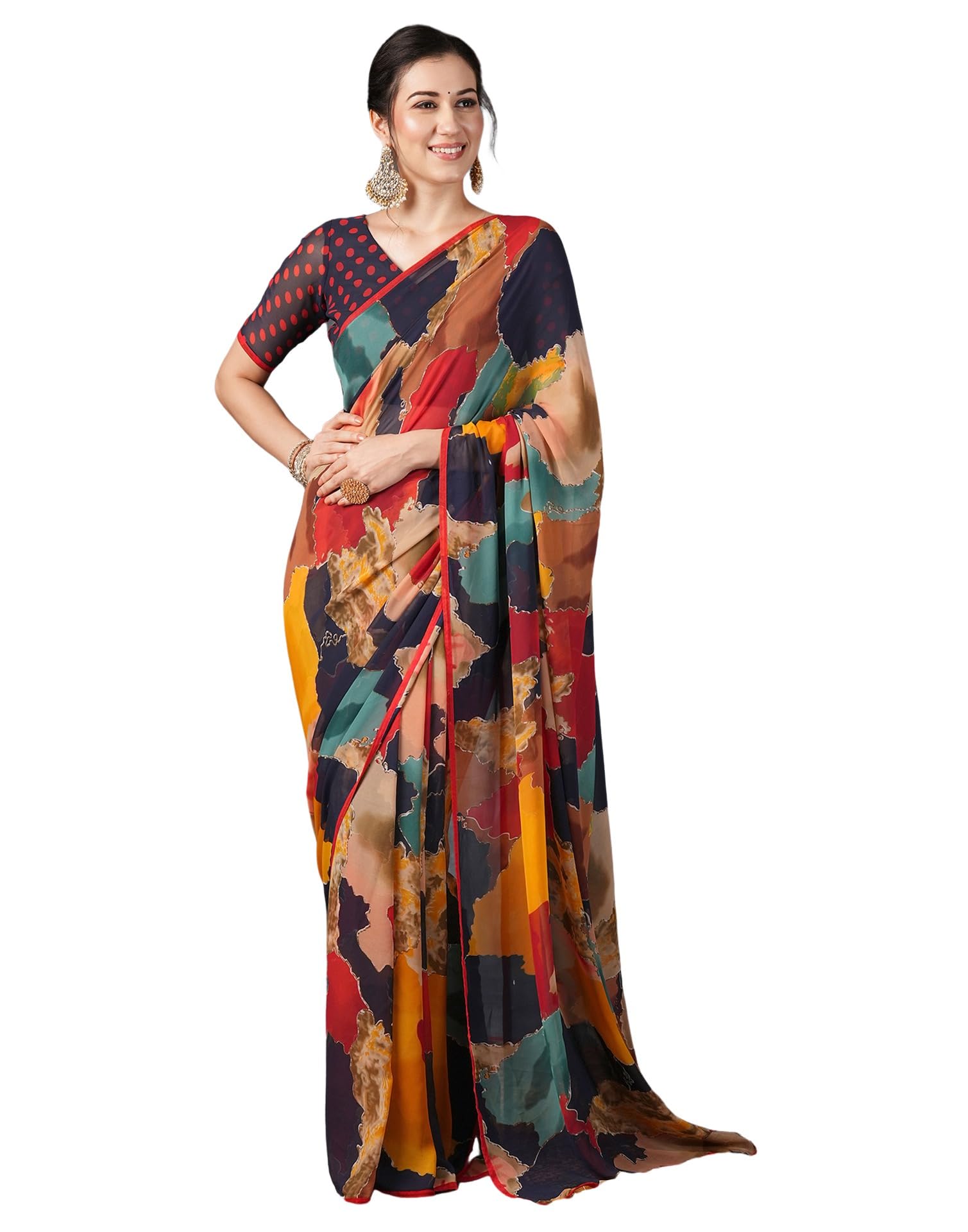 Women's Georgette Printed Saree With Unstitched Blouse Piece (3801S3231_Multicolor)