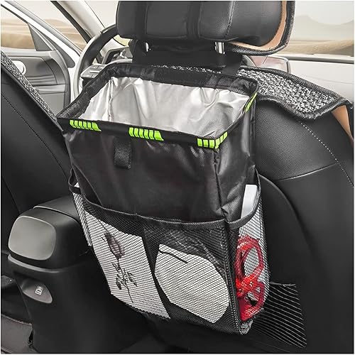 8sanlione Car Trash Can with Storage Pockets, Foldable Hanging Large Capacity Garbage Bin, Leak-Proof Waterproof Trash Bin, Multipurpose Organizer Car Accessories for Truck SUV Home Office (Black)