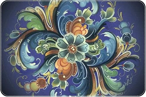 Alfombra de baño de estilo folclórico noruego, lavable, para frente de la bañera, ducha, alfombra de goma para piso de baño, 20 x 32 pulgadas