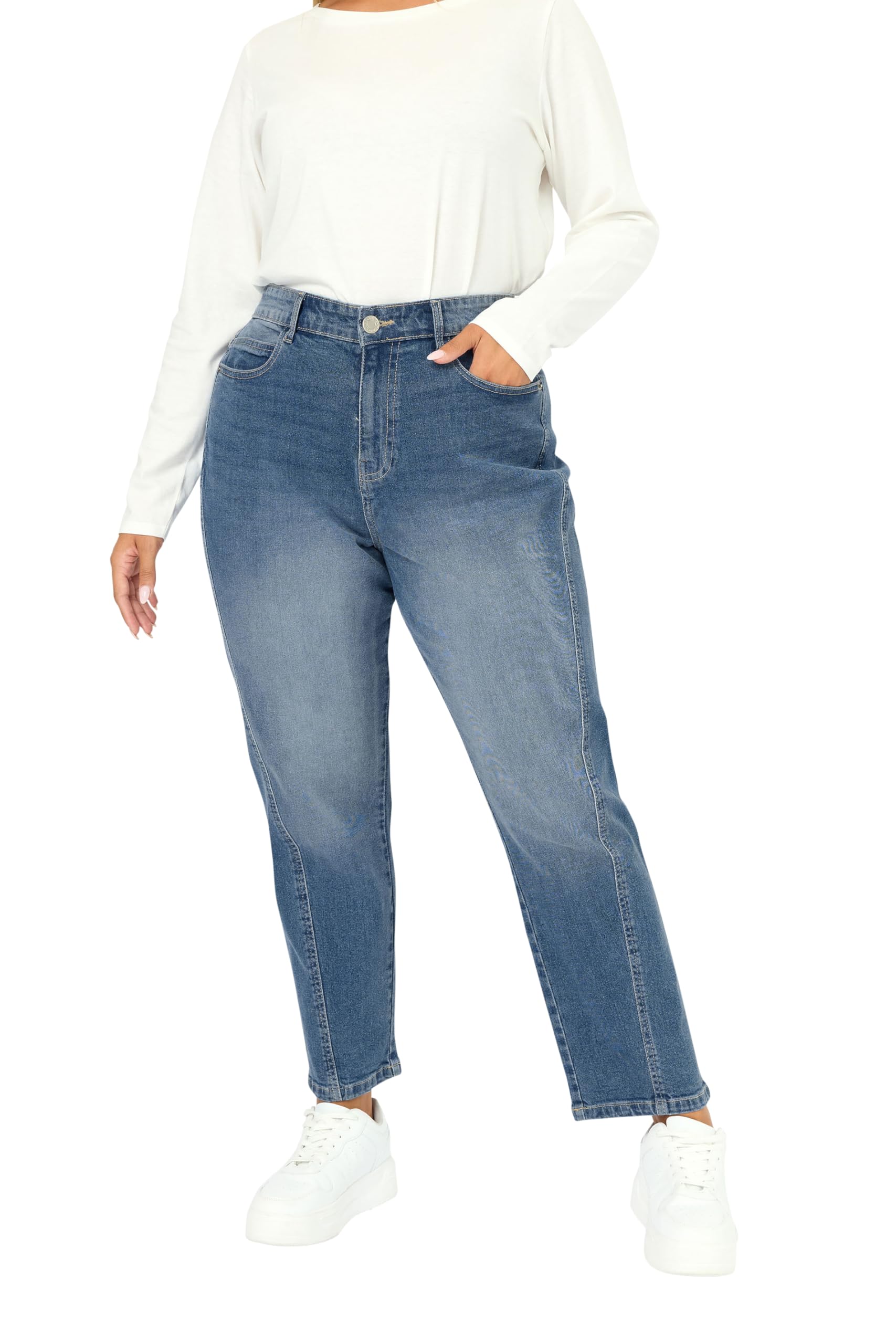 Yours Women's Mid Blue Curve Barrel Leg Jeans - Plus Size Curve