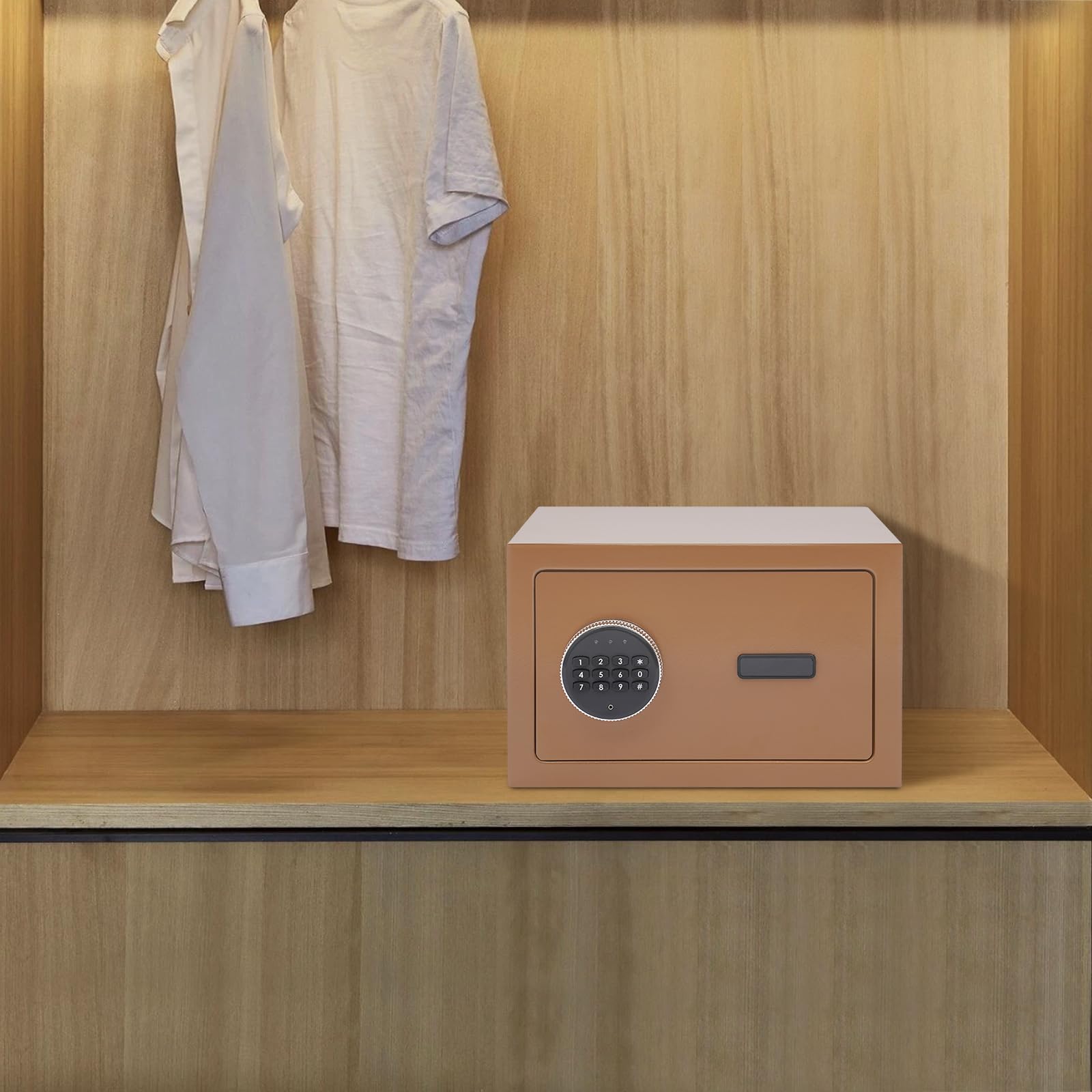 Cassaforte con password digitale e chiave di emergenza, funzione di allarme, 31 × 20 × 20 cm, cassaforte sicura per casa, ufficio e hotel (caffè)