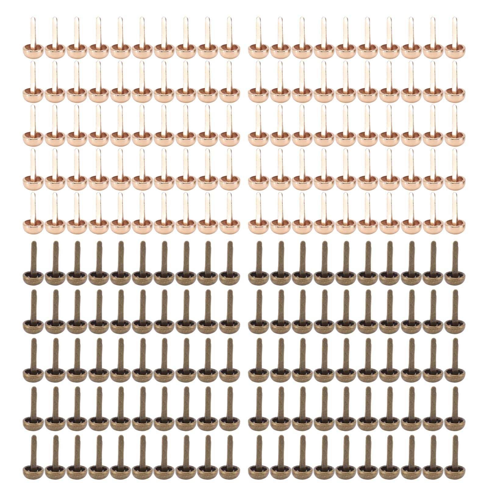 Xolsurg 200pcs Mini Brads 8mm Round Head Metal Fasteners for Handcraft DIY Album Punk Box Package