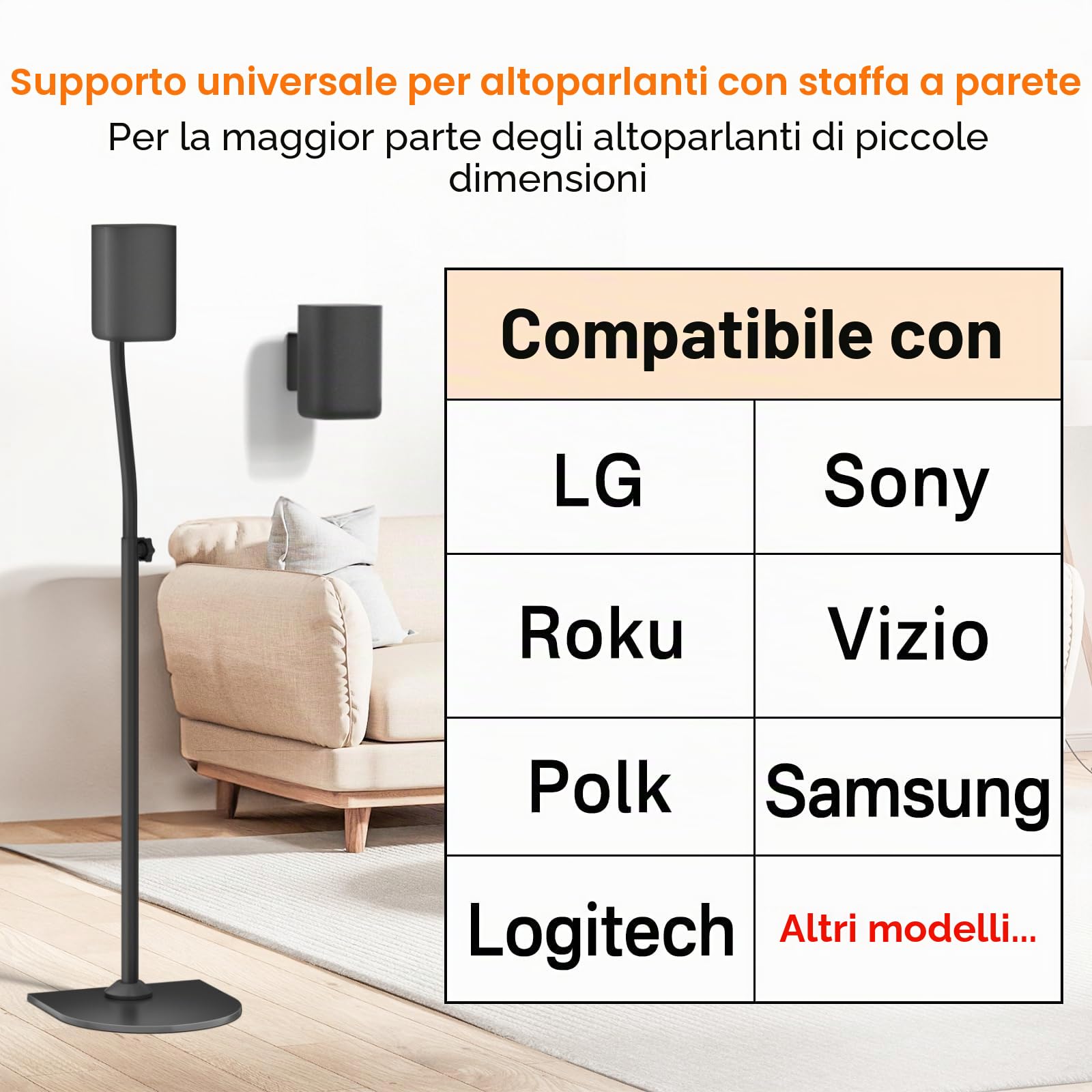 Supporti universali per altoparlanti Surround in coppia, altezza regolabile da 83,82 cm a 106,68 cm - Supporti posteriori per altoparlanti per LG, Vizio, Sony, Samsung I supporti più comuni per