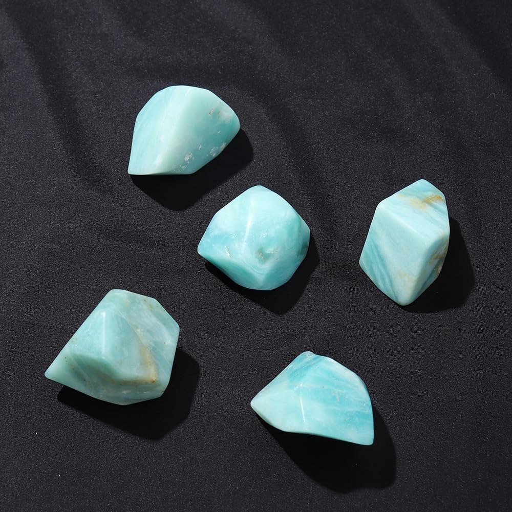 decorazione della stanza Decorazione della casa in pietra di incenso originale con geometria poliedrica di amazzonite naturale, cristallo azzurro cielo(Size:60-70g)
