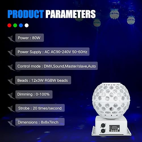 Miniatura 9 de Dreamland Luz de haz de cabeza móvil LED RGBW Rotación Cabeza móvil Disco Luz DJ Luces DMX 512 con sonido activado para iluminación de escenario