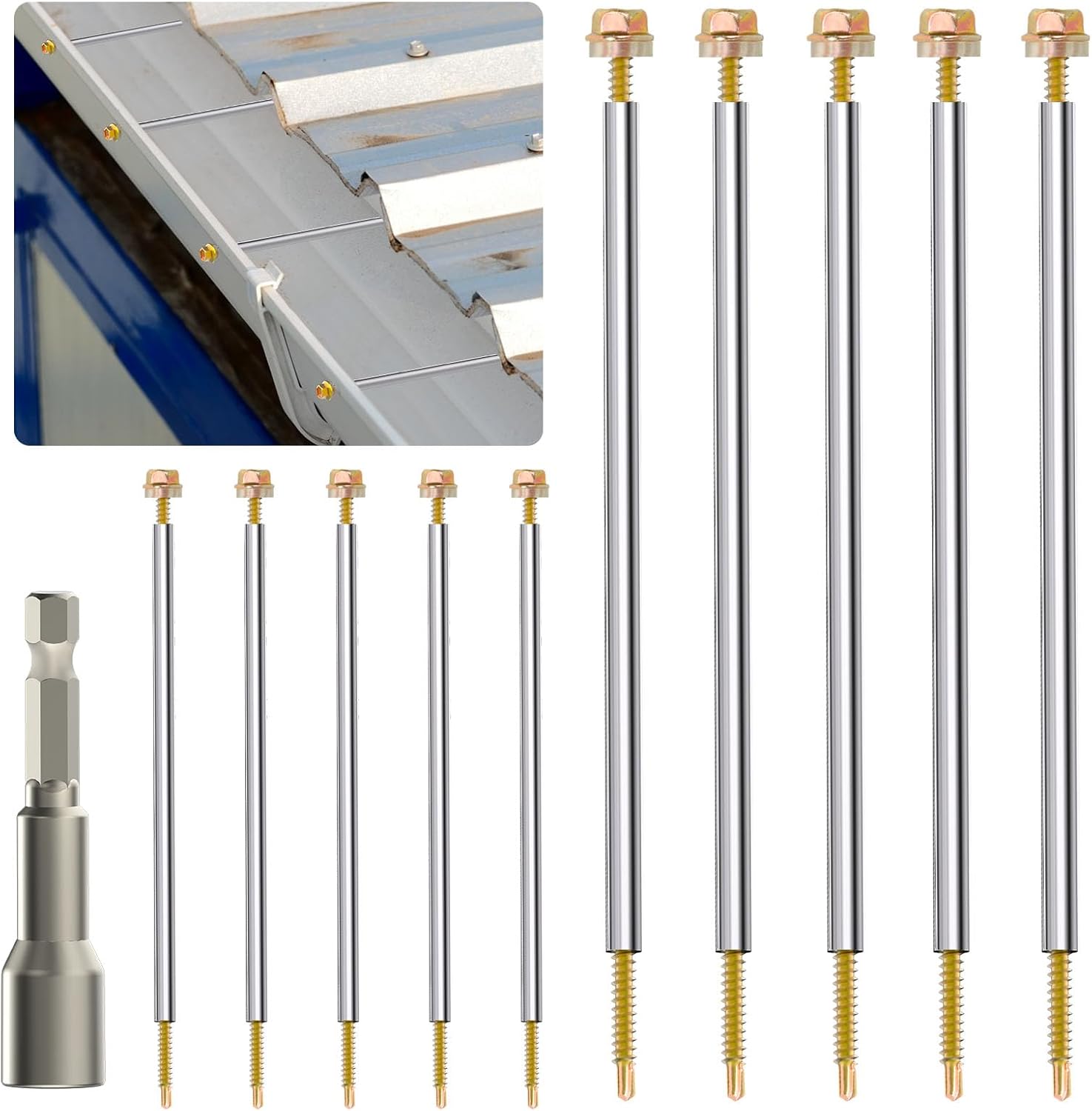 50PCS 8 Inch Gutter Screw & 304 Ferrule Kit and Magnetic Socket Included, Premium Repair Set for 6-Inch Metal Gutters