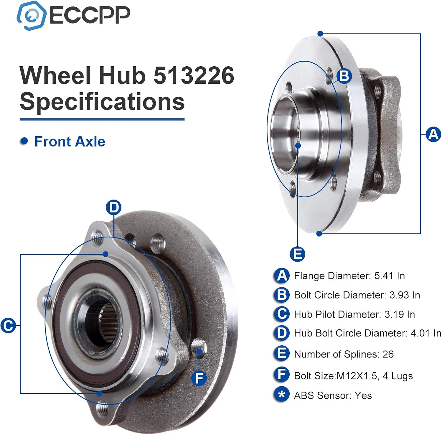 ECCPP Front 4 Lugs Wheel Bearing and Hub Assembly for 2002-2006 Mini Cooper Wheel Hub Bearings W/ABS 513226