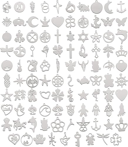 Miniatura 6 de Ornaland 100 colgantes de acero inoxidable con formas mixtas para pendientes, collares, pulseras, joyería, Acero inoxidable, Sin gemas.