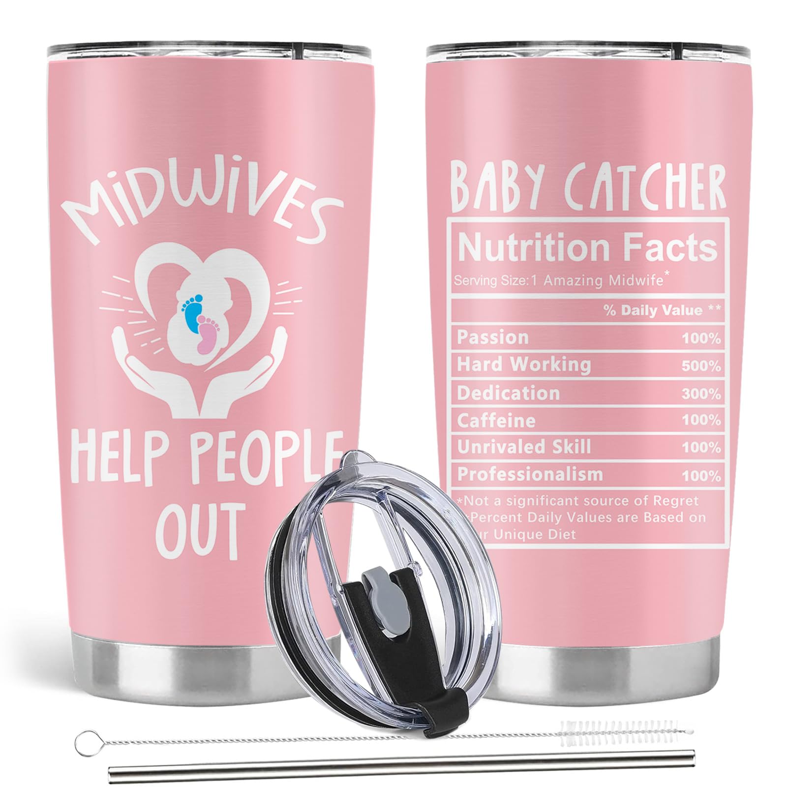 Midwife Gifts for Women, Obgyn Doula Nurse Doctors Gifts, 20oz Stainless Steel Tumbler with Lid Straw