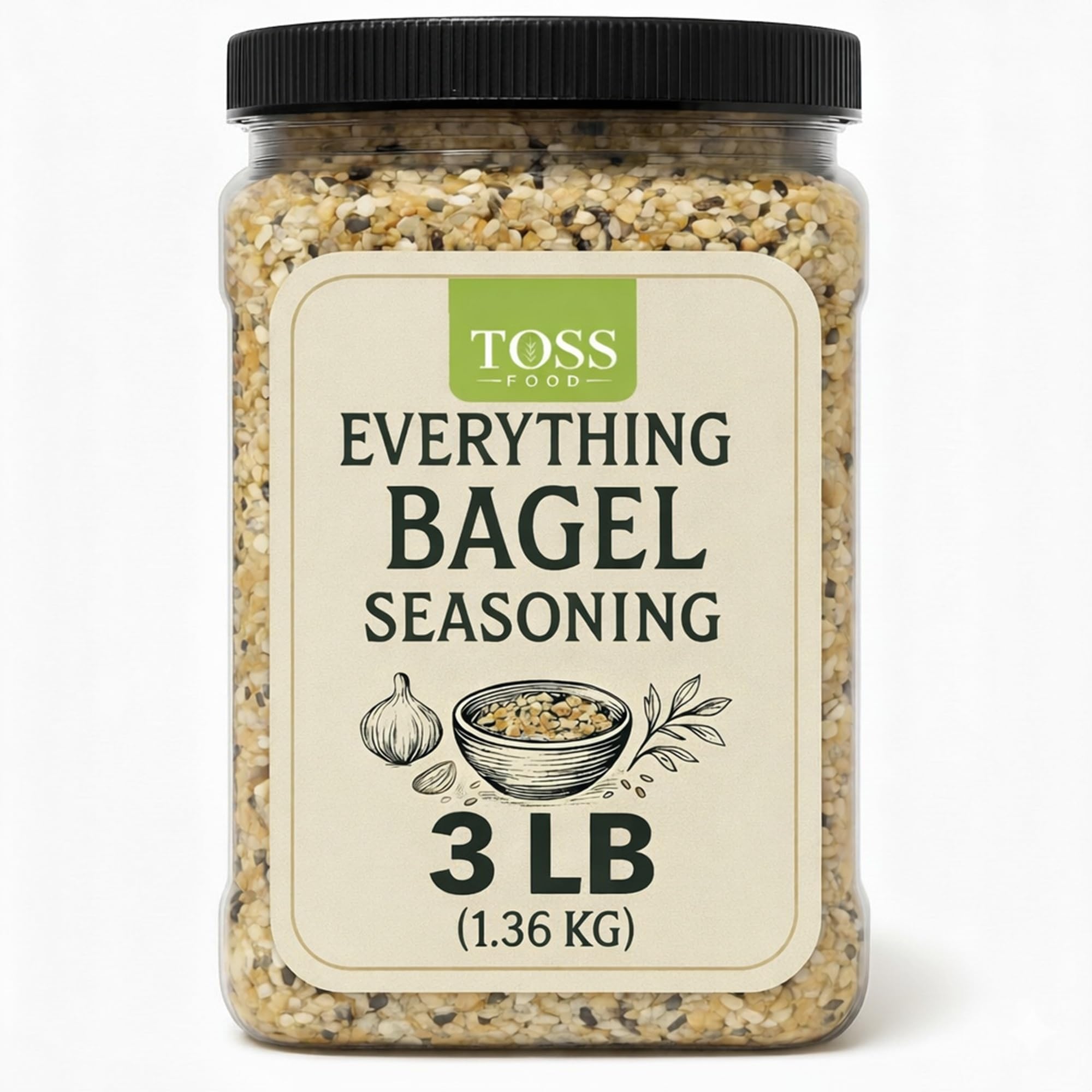 Everything Bagel Seasoning Blend Bulk 3 LB - Everything Bagels Topping, Blend of Sea Salt and Spices Dried Minced Garlic & Onion Flakes for Baked goods, Toast, Avocado, Eggs, Salads, and Vegetables