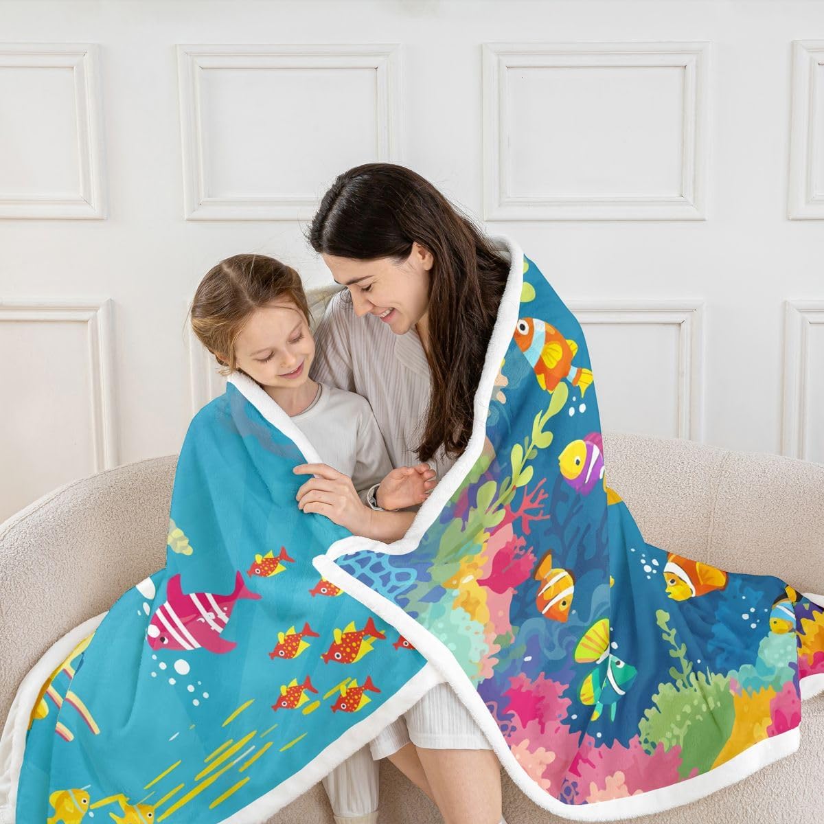 Feelyou Submarine Sherpa Blanket Cartoon Yellow Submarine Fleece Throw Blanket for Kids Boys Girls Underwater World Decor Cute Sealife for Sofa Bed Couch,Throw 50x60 Inches